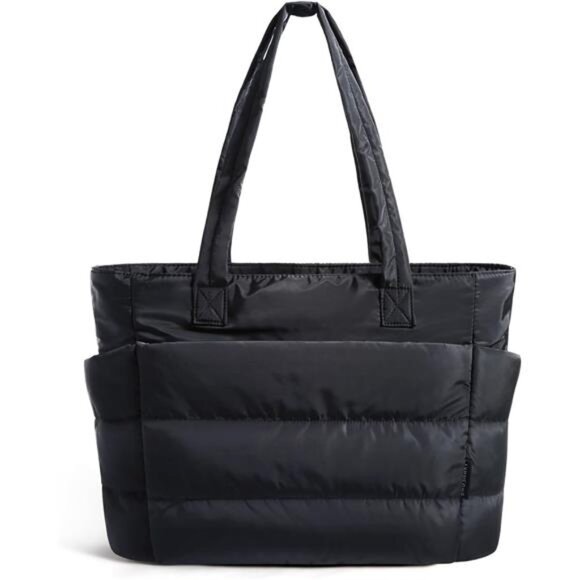 Tote Bag for Women, Lightweight Puffy Tote Bag Black - Picture 1 of 6